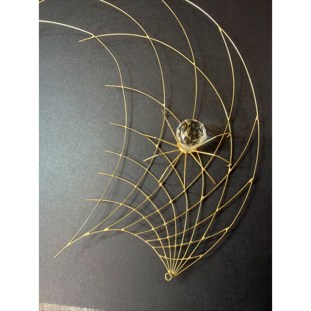La Melodie 1980 Gold Wire Sculpture Spiderweb Abstract Faceted Crystal MCM Vtg